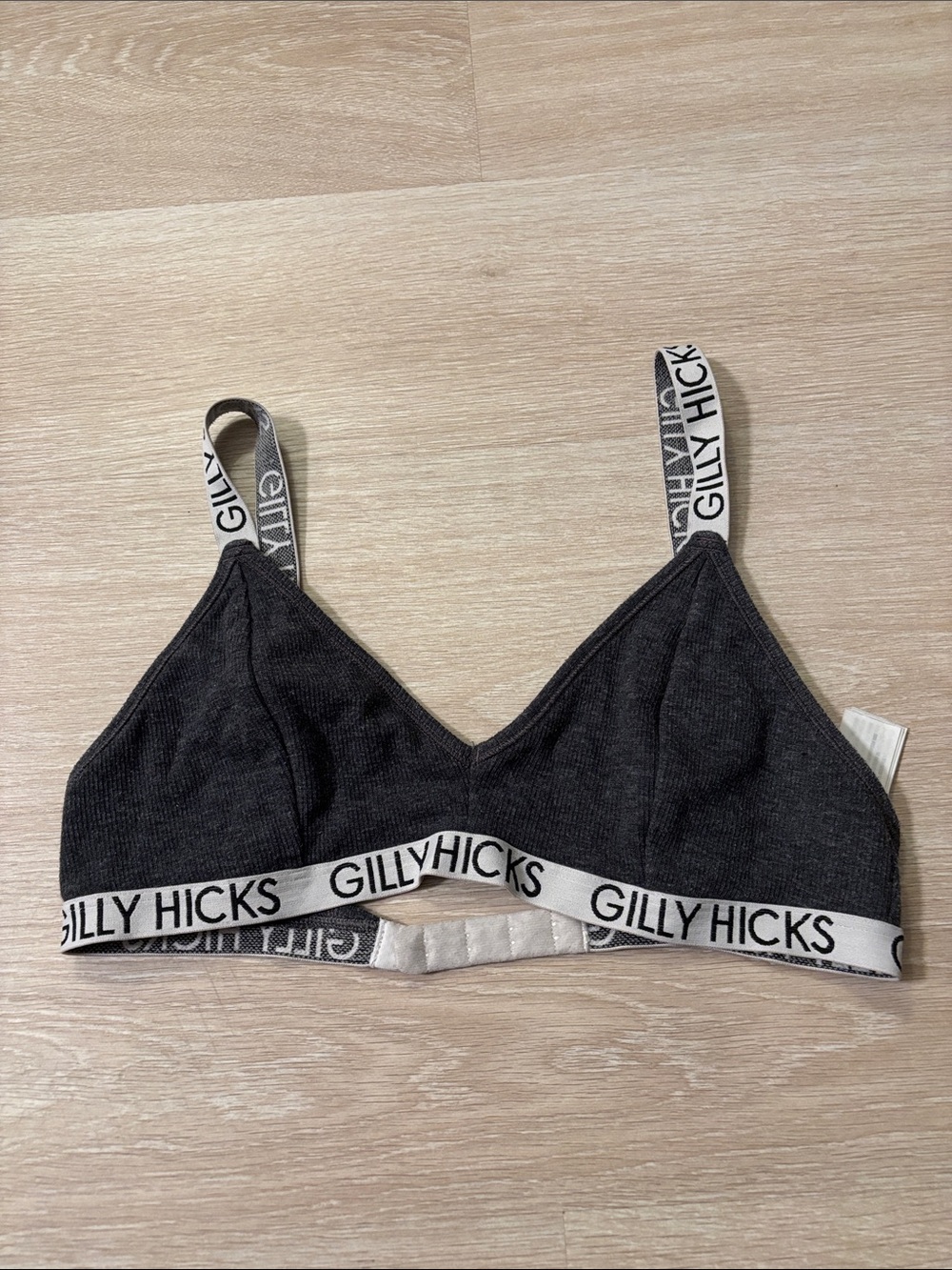 Gilly Hicks Charcoal Bralette with White Logo Band